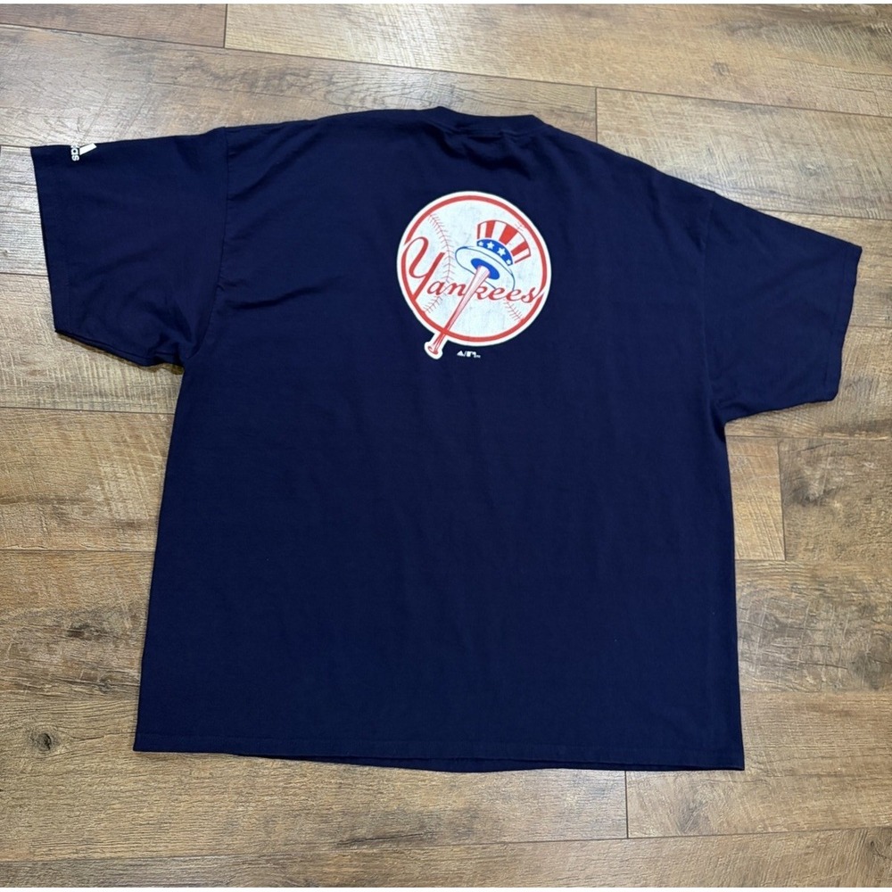Vintage Y2k New York Yankees Adidas Double Sided Graphic Tee Navy Blue XXL 2002 - Picture 2 of 10